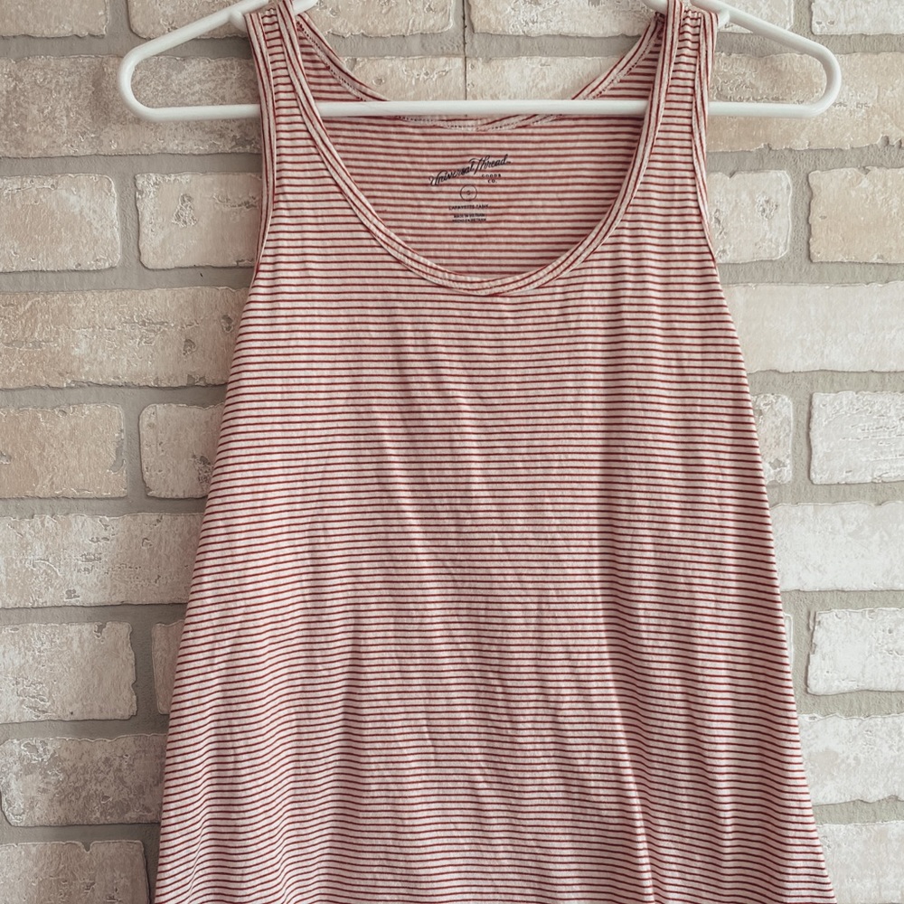 White and red vertical stripe tank top